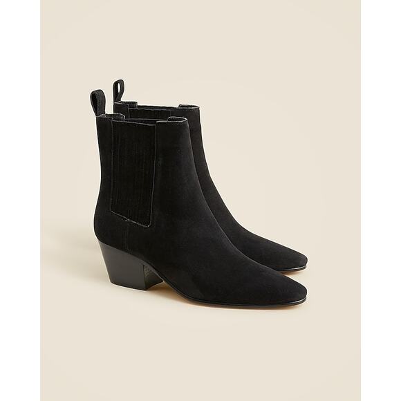 J. Crew Piper Ankle Classic Western Boots Pull-on in Suede Black Size 8 NWT